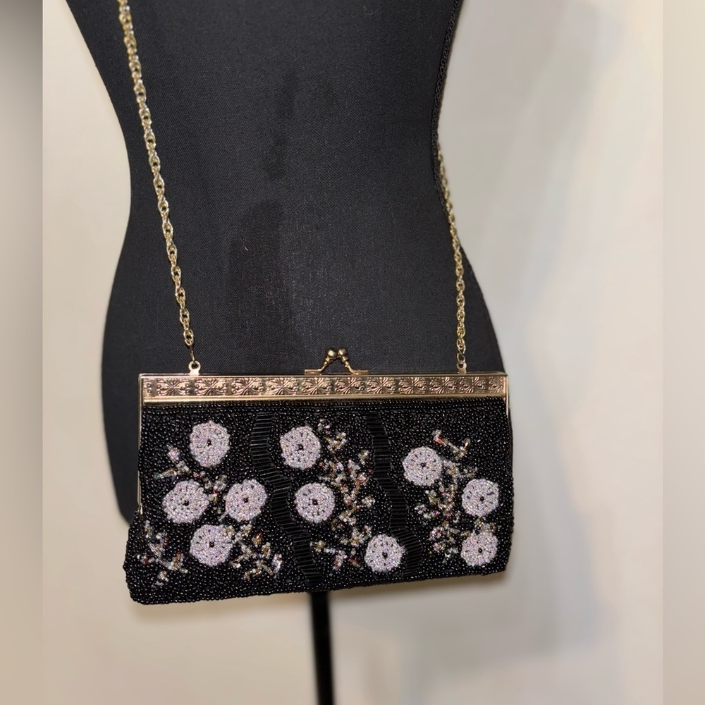 🔥Rare Vintage🔥 Stunning Mid Century Floral Glass Beaded Evening Clutch Purse - Picture 8 of 10